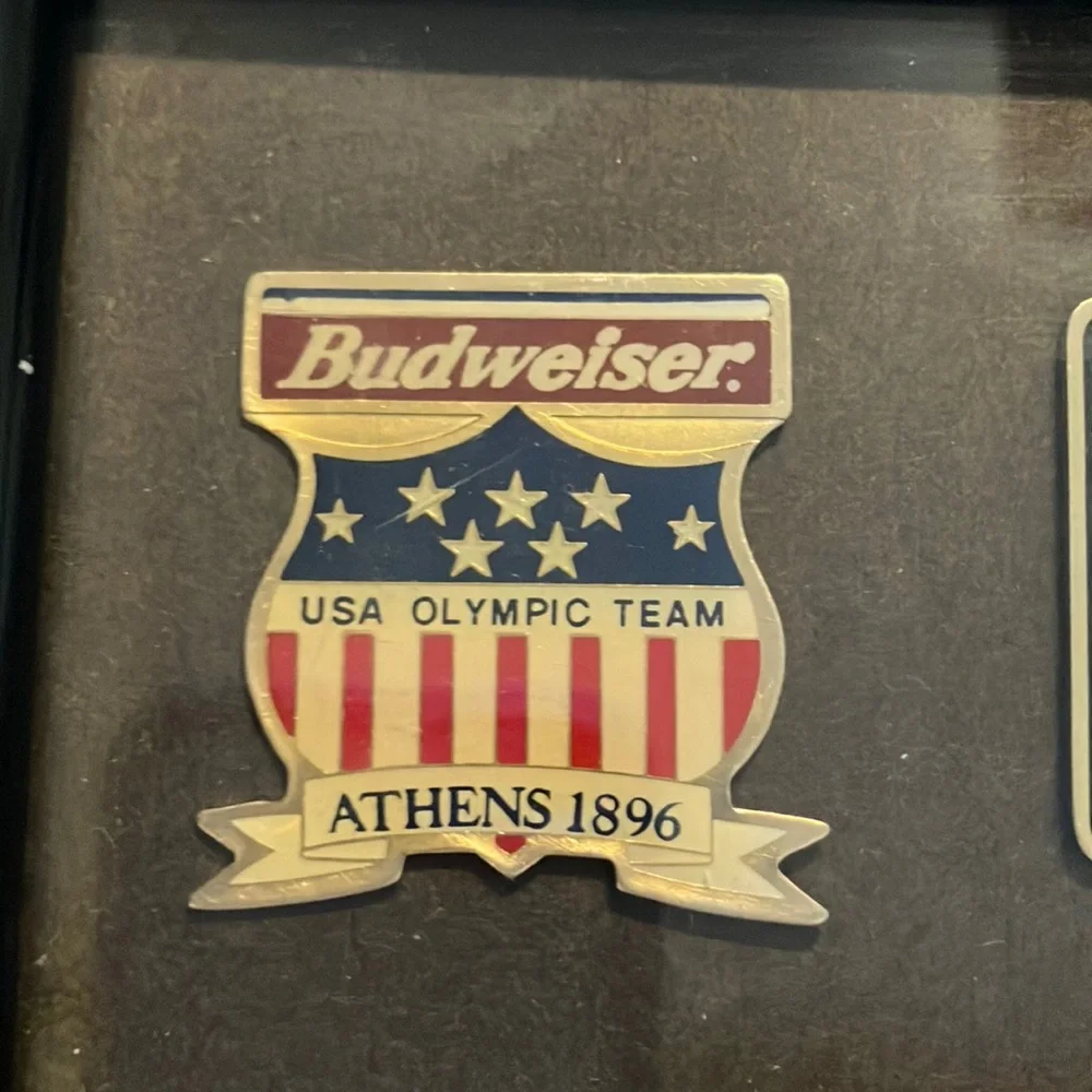 Budweiser Olympic Sponsorship Black and Gold Pin in Picture Frame Collection‎